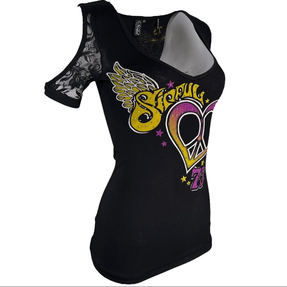 Sinful By Affliction Women's T-shirt Vertigo Biker Tattoo - Picture 11 of 11